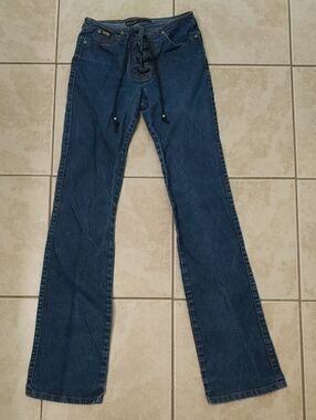 Vintage Y2K Low Rise Flare Revolt Jeans Lace Up Crotch Size 23